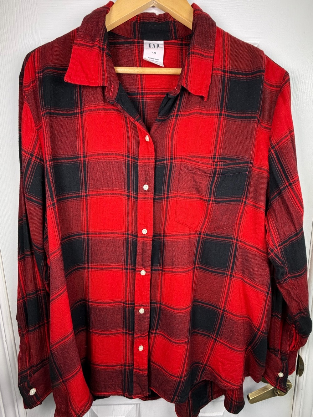 GAP The Easy Shirt Red Black Plaid Women's XL Rustic Cottagecore Nature Girl